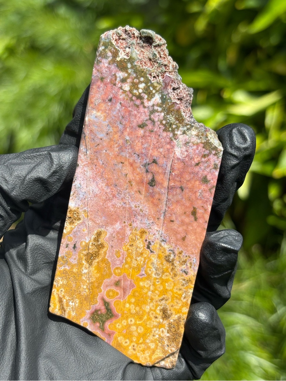 Discounted* Ocean Jasper Crystal Slab with Chip - Sea Jasper - Orbicular Jasper